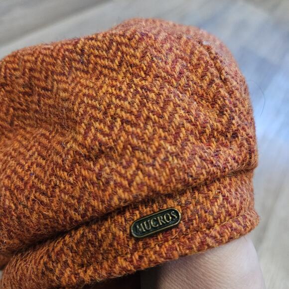 Mucros Weavers Ireland 100% Wool Orange Tweed Newsboy Hat Floral Preppy NWT - Picture 5 of 8